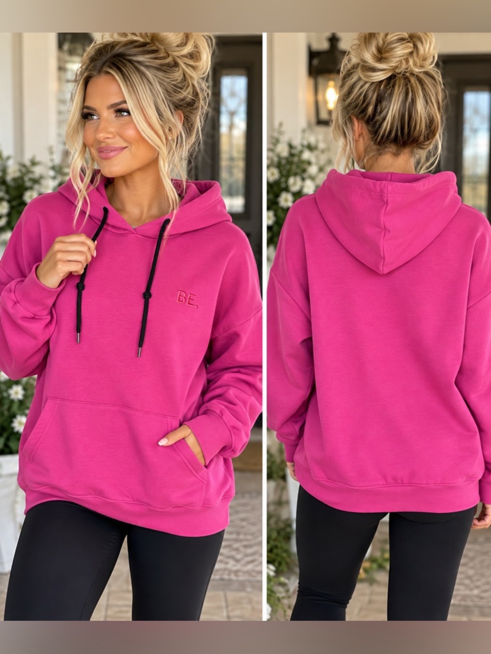 BE.active Hot Pink Fuchsia Pullover Hoodie Embroidered Logo